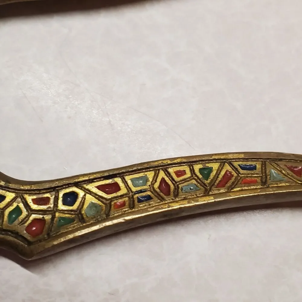 Vintage Brass Nut Shell Cracker Bottle Opener Israel Middle East Enameled